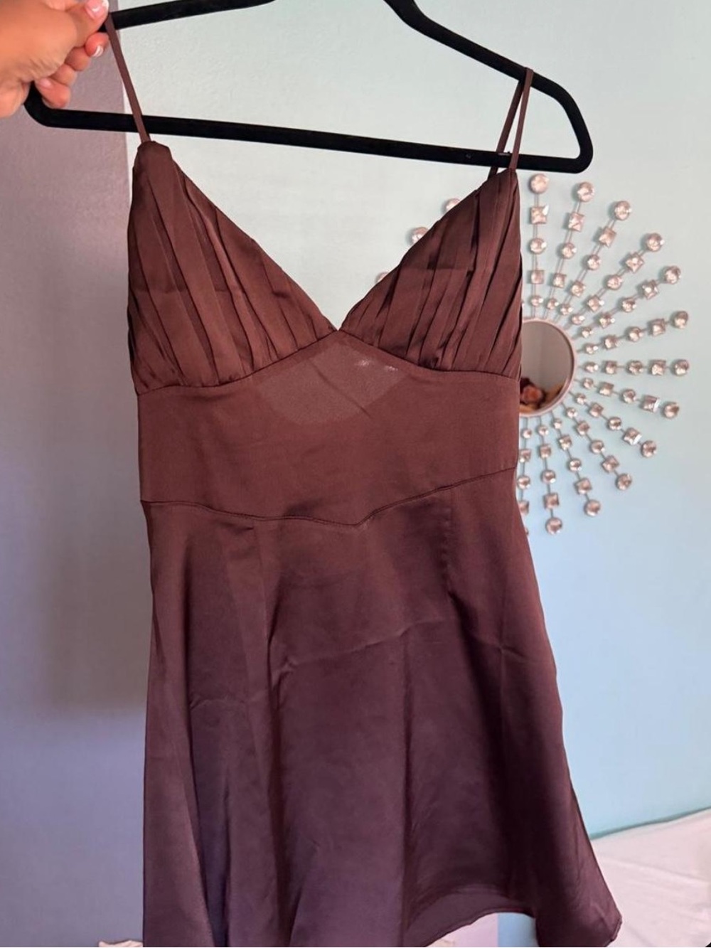 Tilly's West of Melrose Women's Brown Satin Slip Dress with Pleated Bust